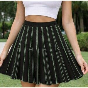 Lux Vintage Inspired Flared Knit Skirt Women's Medium Brown Soft Green Accents